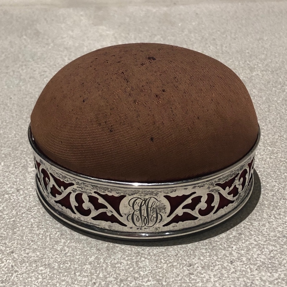 Vintage pin cushion with initials - Silver Plate